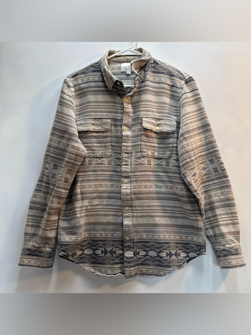 Lucky Brand Men’s Grey Aztec Southwestern Style Button-Up Shirt